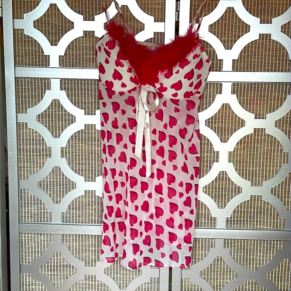 Heart Print Nightgown with Red Trim